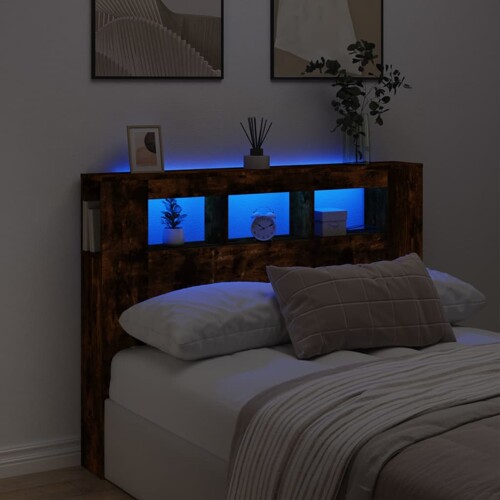 vidaXL LED uzglavlje boja dimljenog hrasta 140x18,5x103,5 cm