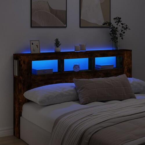 vidaXL LED uzglavlje boja dimljenog hrasta 180x18,5x103,5 cm