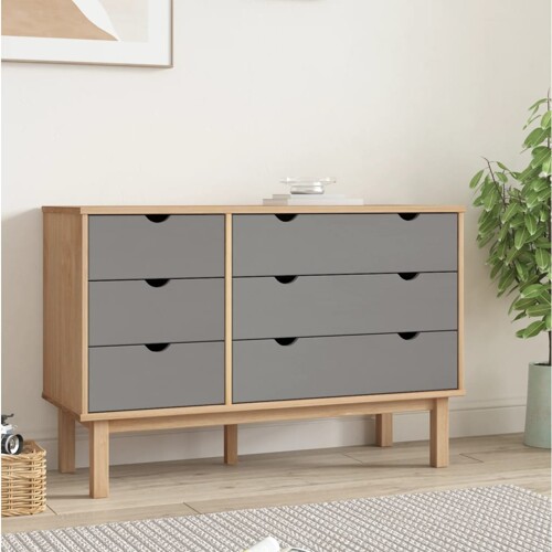 vidaXL Ladičar OTTA smeđe-sivi 111x43x73,5 cm od masivne borovine