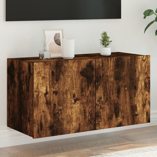 vidaXL Zidni TV ormarić s LED svjetlima boja hrasta 80x35x41 cm