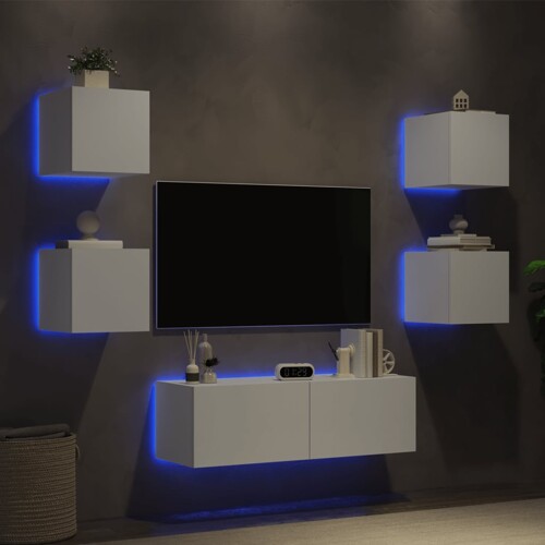 vidaXL 5-dijelni zidni TV ormarići s LED svjetlima bijeli