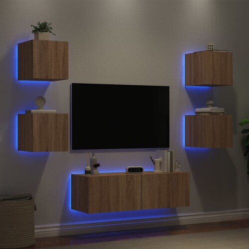 vidaXL 5-dijelni zidni TV ormarići s LED svjetlima boja hrasta sonome