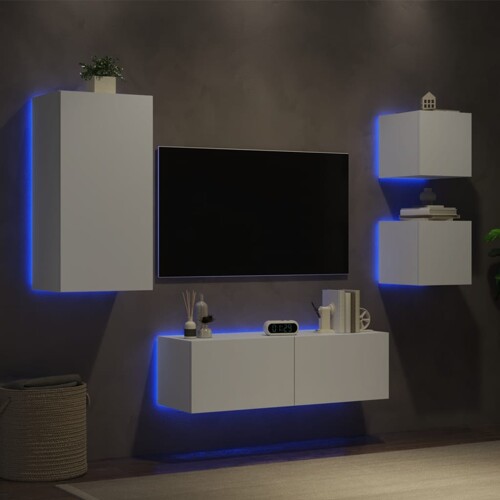vidaXL 4-dijelni zidni TV ormarići s LED svjetlima bijeli