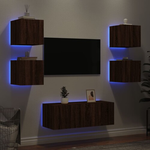 vidaXL 6-dijelni zidni TV elementi s LED svjetlima boja smeđeg hrasta