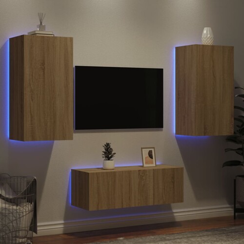 vidaXL 4-dijelni zidni TV elementi s LED svjetlima boja hrasta drveni
