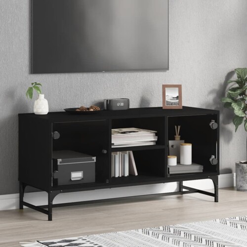 vidaXL TV ormarić sa staklenim vratima crni 102 x 37 x 50 cm