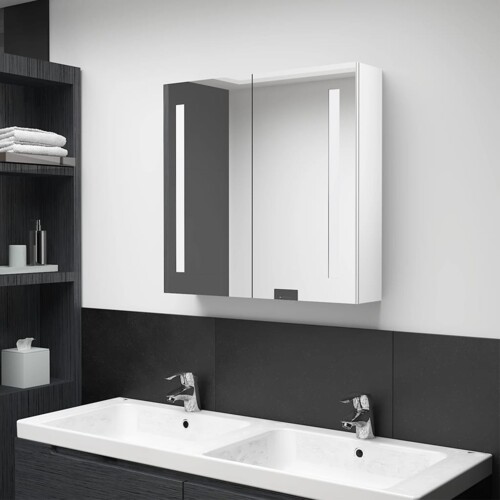 vidaXL LED kupaonski ormarić s ogledalom sjajni bijeli 62 x 14 x 60 cm