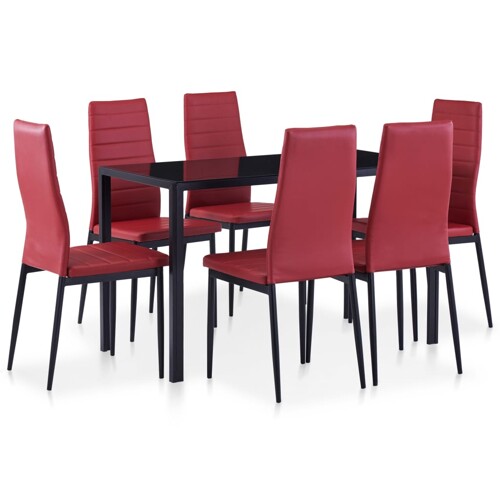 vidaXL Sedmodijelni blagovaonski set crvena boja vina