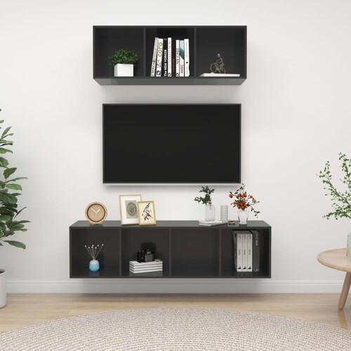 vidaXL 2-dijelni set TV ormarića visoki sjaj sivi konstruirano drvo