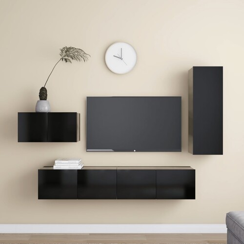 vidaXL 4-dijelni set TV ormarića crni od konstruiranog drva