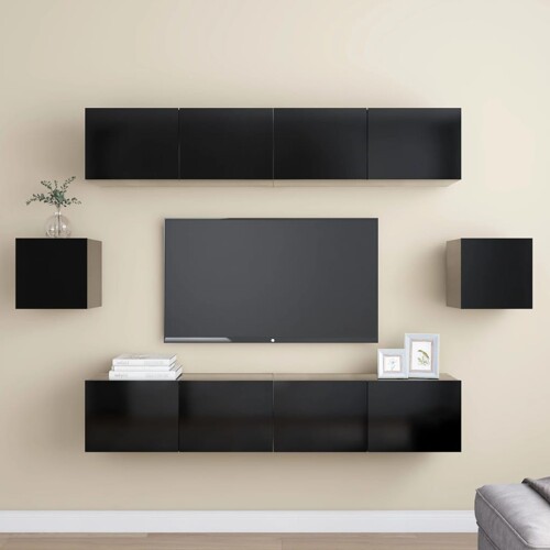 vidaXL 6-dijelni set TV ormarića crni od konstruiranog drva