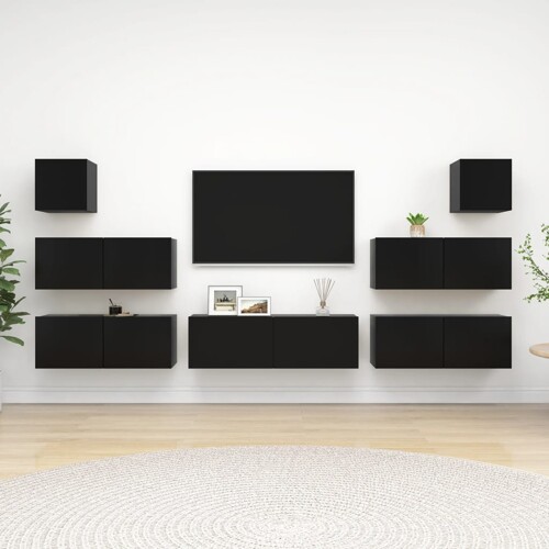 vidaXL 7-dijelni set TV ormarića crni od konstruiranog drva