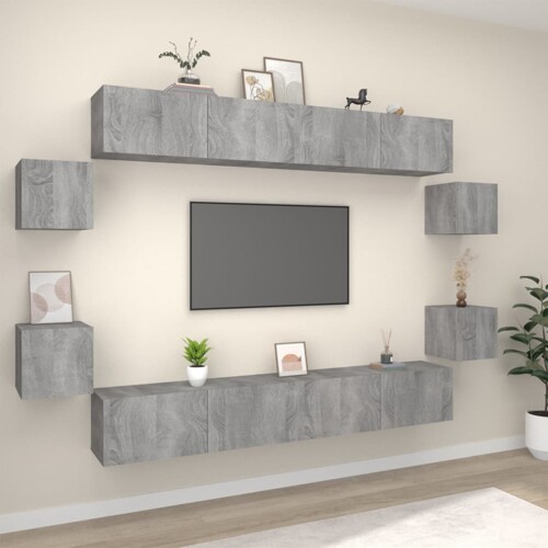 vidaXL 8-dijelni set TV ormarića sivog sonome konstruirano drvo