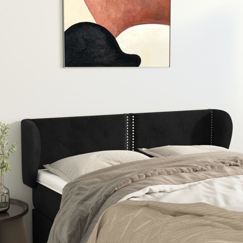 vidaXL Uzglavlje s ušima crno 147x23x78/88 cm baršunasto
