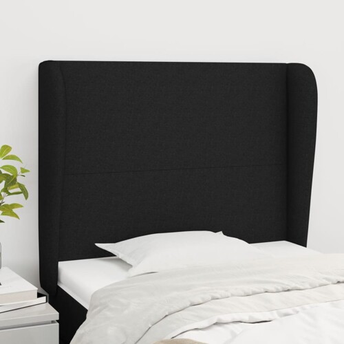vidaXL Uzglavlje s ušima crno 93x23x118/128 cm od tkanine