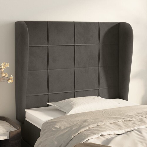 vidaXL Uzglavlje s ušima tamnosivo 83 x 23 x 118/128 cm baršunasto