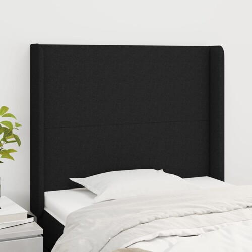vidaXL Uzglavlje s ušima crno 93x16x118/128 cm od tkanine