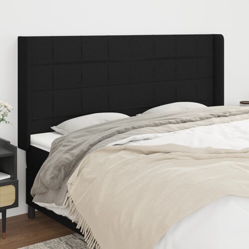 vidaXL Uzglavlje s ušima crno 203x16x118/128 cm od tkanine