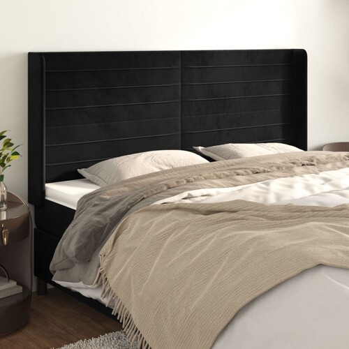 vidaXL Uzglavlje s ušima crno 203x16x118/128 cm baršunasto