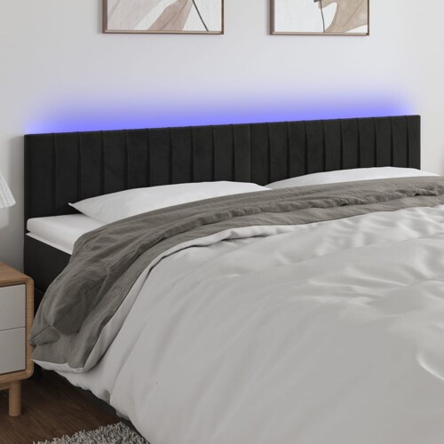 vidaXL LED uzglavlje crno 200x5x78/88 cm baršunasto
