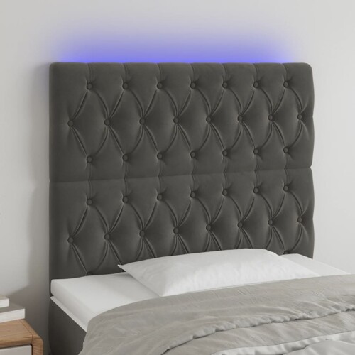 vidaXL LED uzglavlje tamnosivo 100x7x118/128 cm baršunasto
