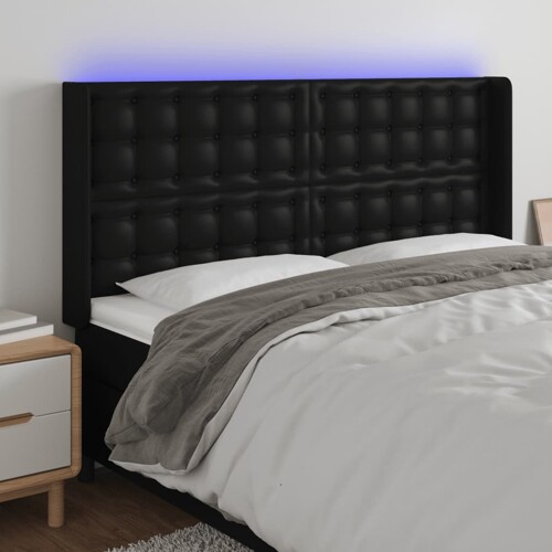 vidaXL LED uzglavlje crno 147x16x118/128 cm od umjetna koža