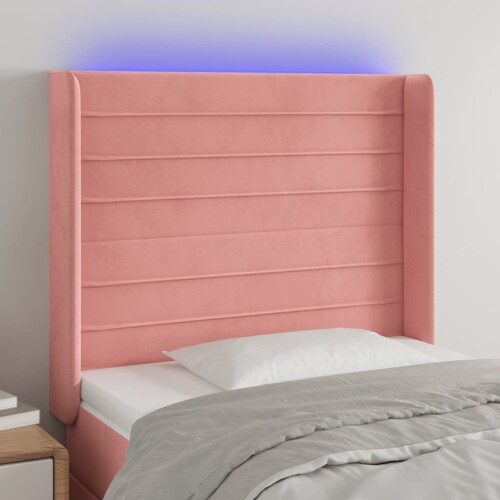 vidaXL LED uzglavlje ružičasto 103x16x118/128 cm baršunasto