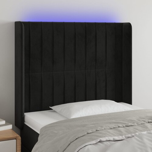 vidaXL LED uzglavlje crno 103x16x118/128 cm baršunasto