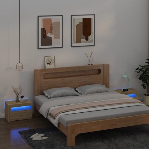 vidaXL Noćni ormarići 2 kom s LED svjetlima boja hrasta 60x35x40 cm