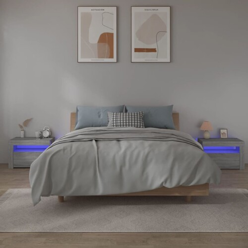 vidaXL Noćni ormarići 2 kom s LED svjetlima boja hrasta 60x35x40 cm