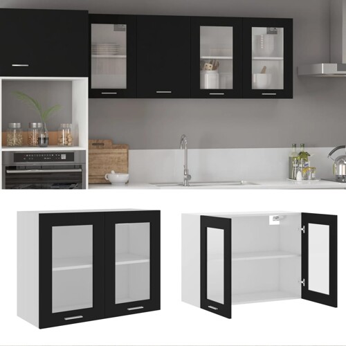 vidaXL Viseći stakleni ormarić “Lyon” crni 80x31x60 cm