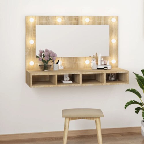 vidaXL Ormarić s ogledalom LED boja hrasta sonome 90 x 31,5 x 62 cm