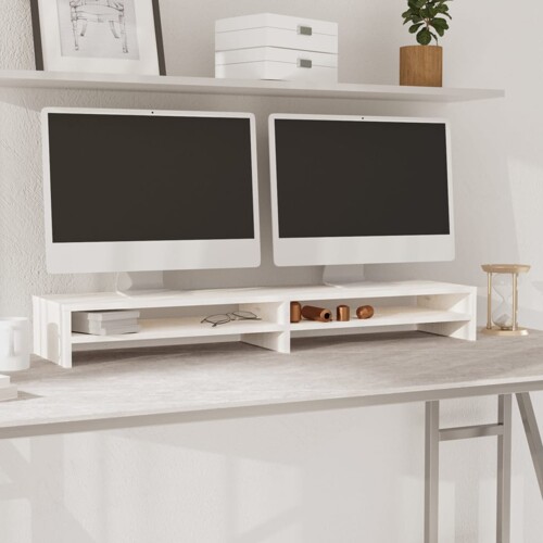 vidaXL Stalak za monitor bijeli 100 x 24 x 13 cm od masivne borovine