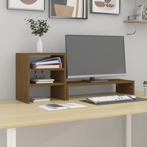 vidaXL Stalak za monitor boja meda 81 x 20 x 30 cm od masivne borovine