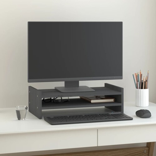 vidaXL Stalak za monitor sivi 50 x 27 x 15 cm od masivne borovine