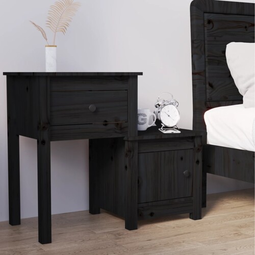vidaXL Noćni ormarić crni 79,5 x 38 x 65,5 cm od masivne borovine