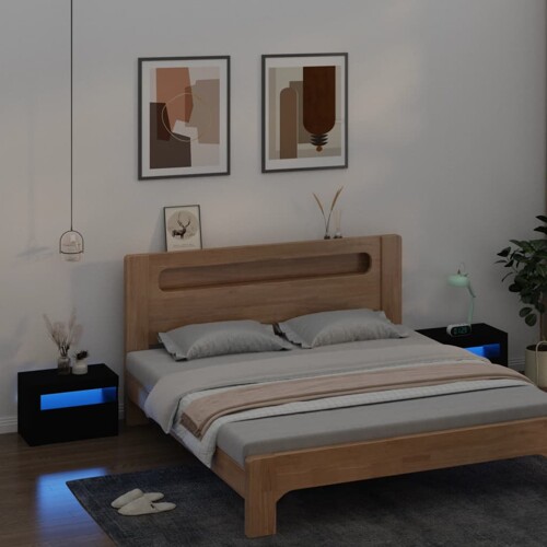vidaXL Noćni ormarići 2 kom s LED svjetlima crni 60 x 35 x 40 cm