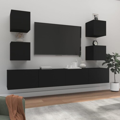 vidaXL 6-dijelni set TV ormarića crni od konstruiranog drva