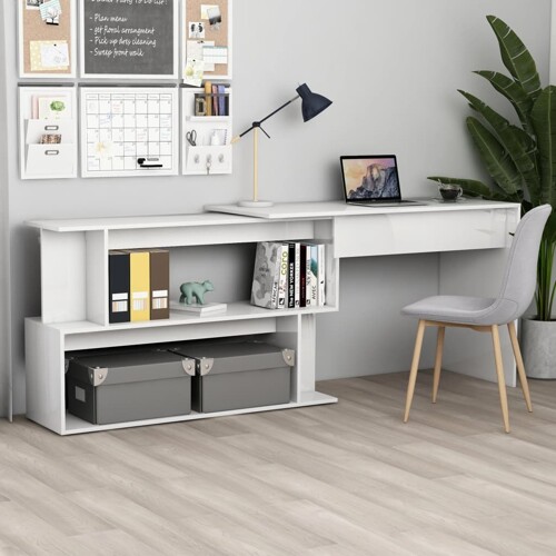 vidaXL Kutni radni stol sjajni bijeli 200x50x76 cm konstruirano drvo