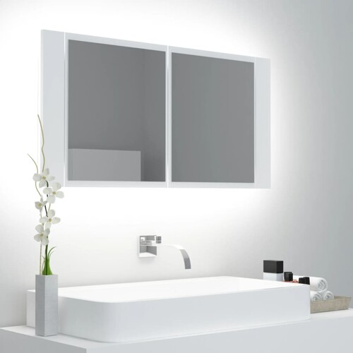 vidaXL LED kupaonski ormarić s ogledalom bijeli 90x12x45 cm akrilni