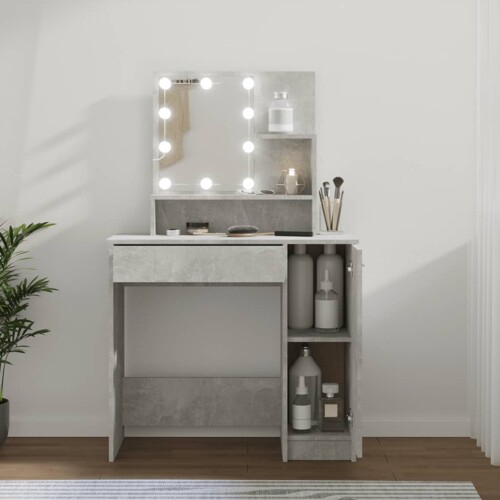 vidaXL Toaletni stolić s LED Siva betona 86,5x35x136 cm