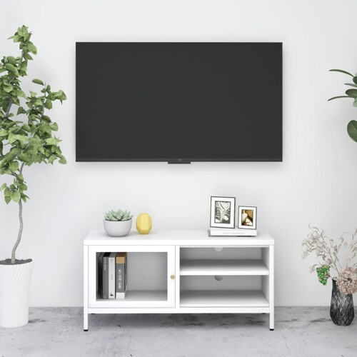 vidaXL TV ormarić bijeli 90 x 30 x 44 cm od čelika i stakla