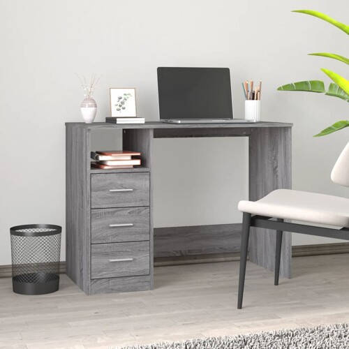 vidaXL Radni stol s ladicama siva boja hrasta 102 x 50 x 76 cm drveni