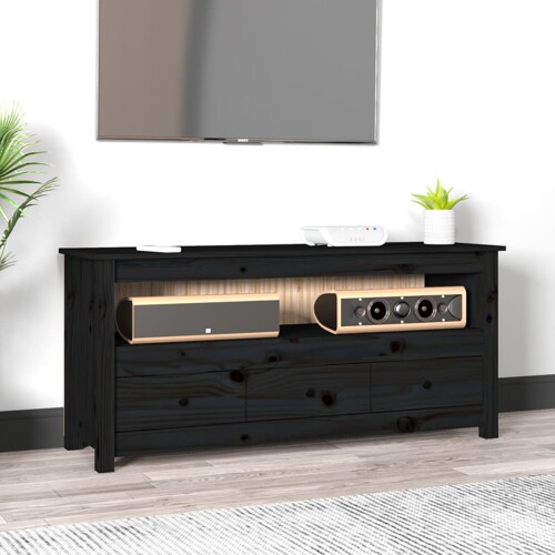 vidaXL TV ormarić crni 114 x 35 x 52 cm od masivne borovine