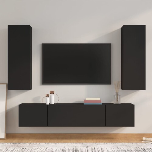 vidaXL 4-dijelni set TV ormarića crni od konstruiranog drva