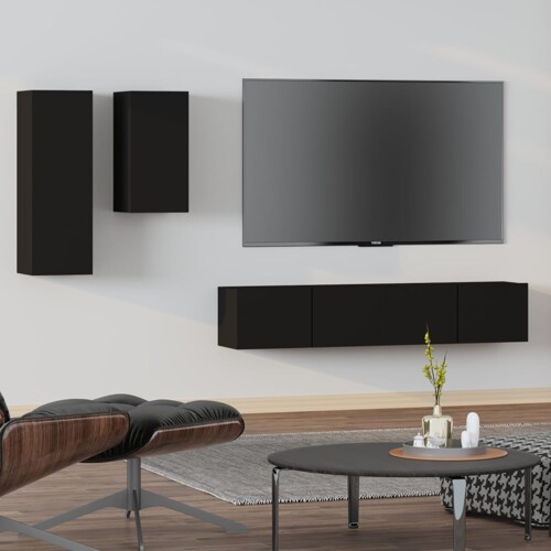 vidaXL 4-dijelni set TV ormarića crni od konstruiranog drva