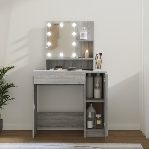 vidaXL Toaletni stolić LED boja hrasta sonome 86,5x35x136 cm