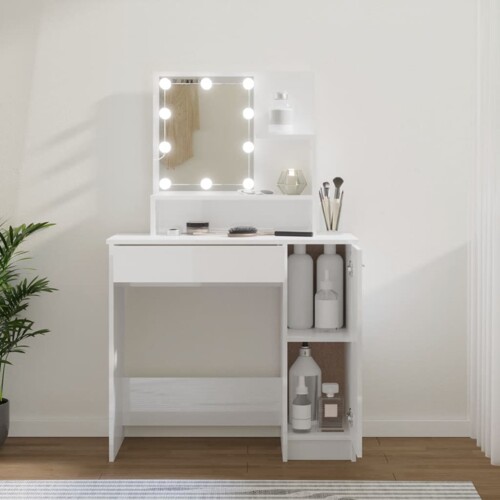vidaXL Toaletni stolić s LED Bijela visokog sjaja 86,5x35x136 cm