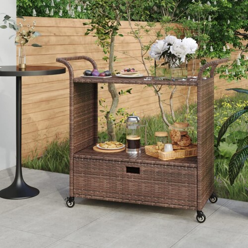 vidaXL Barska kolica s ladicom smeđa 100 x 45 x 97 cm od poliratana