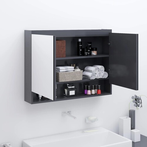 vidaXL Kupaonski ormarić s ogledalom 80 x 15 x 60 cm MDF sivi